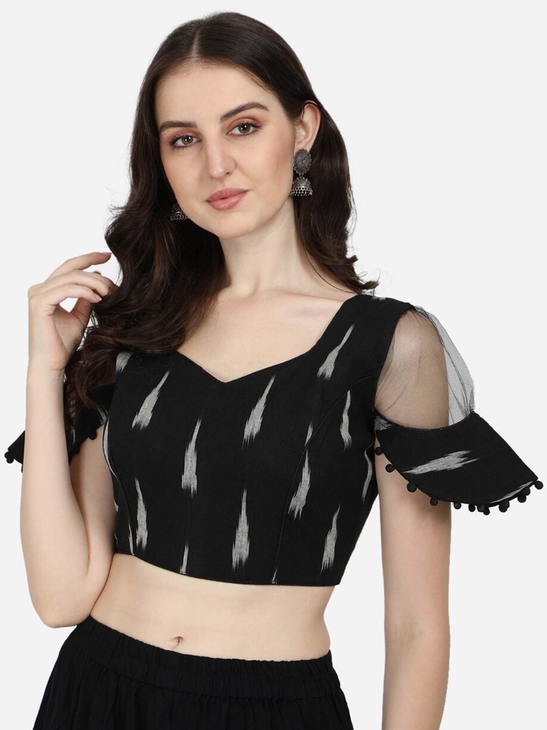 

Fab Dadu Women Black Ikat Cotton Saree Blouse