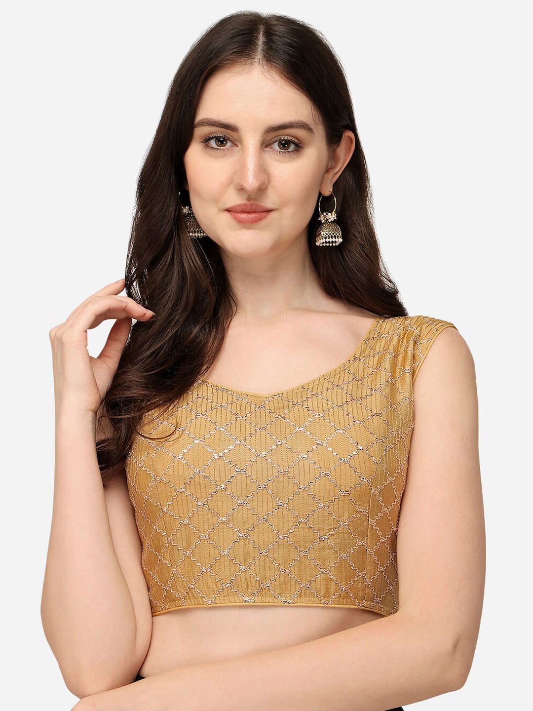

Fab Dadu Women Beige Embroidered Chanderi Silk Saree Blouse