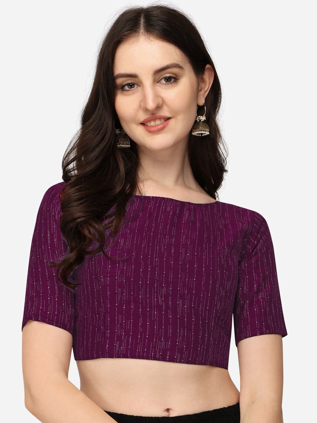 

Fab Dadu Purple Foil Printed Saree Blouse