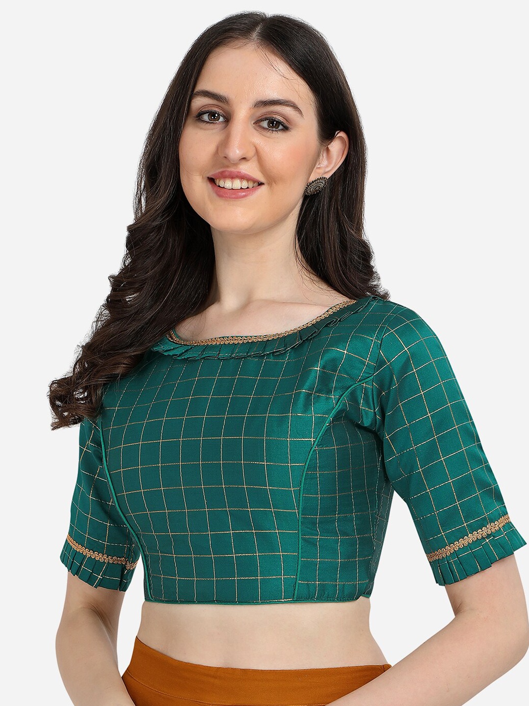 

Fab Dadu Green Checked Jacquard Saree Blouse