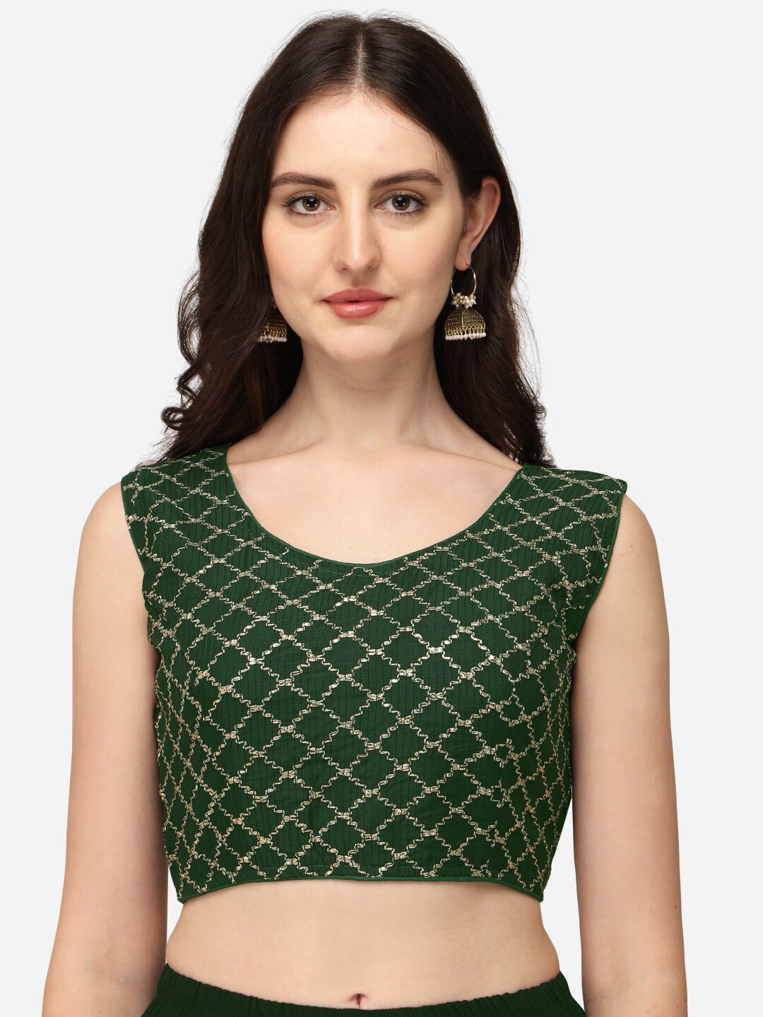 

Fab Dadu Women Green Embroidered Chanderi Silk Saree Blouse