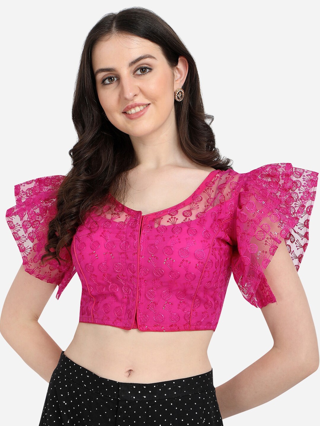 

Fab Dadu Pink Sequins Embroidered Saree Blouse