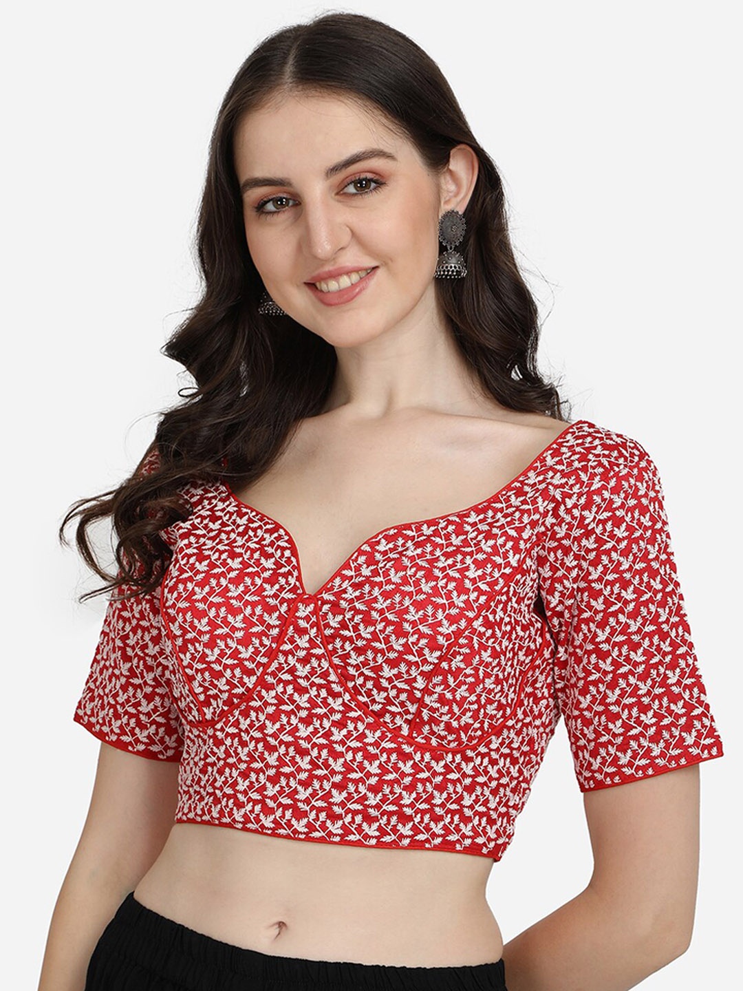 

Fab Dadu Red & White Embroidered Silk Saree Blouse