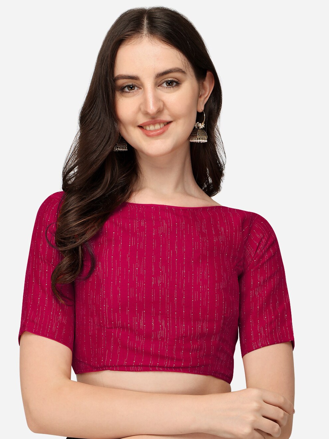 

Fab Dadu Pink Foil Printed Silk Readymade Saree Blouse