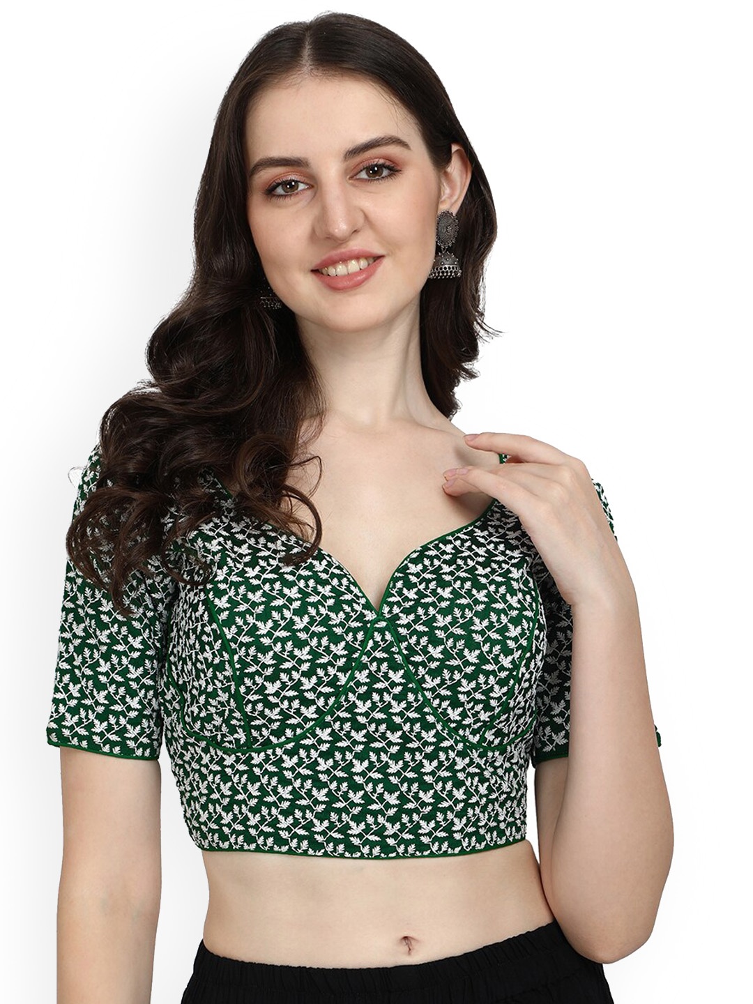 

Fab Dadu Women Green Embroidered Silk Saree Blouse