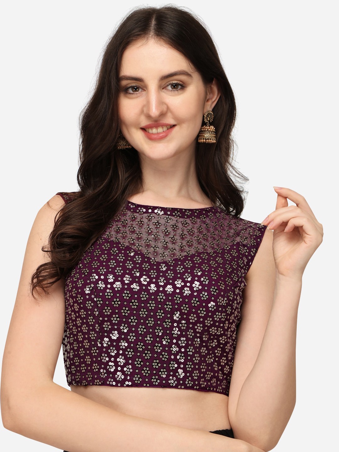 

Fab Dadu Purple Sequins Embroidered Net Saree Blouse