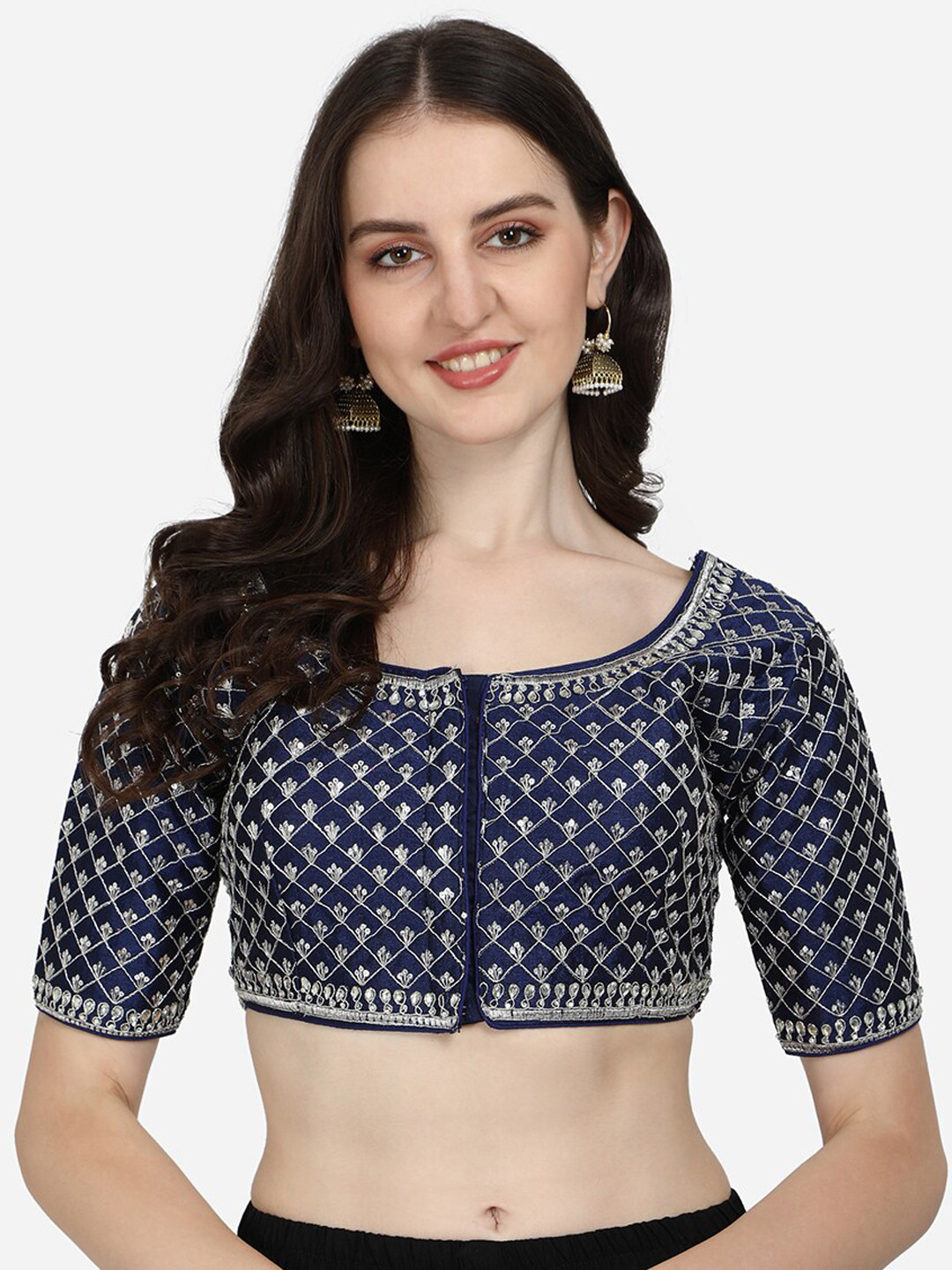 

Fab Dadu Blue Sequins Embroidered Silk Readymade Saree Blouse