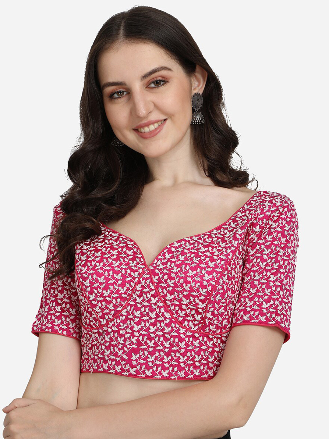 

Fab Dadu Women Pink Embroidered Silk Saree Blouse