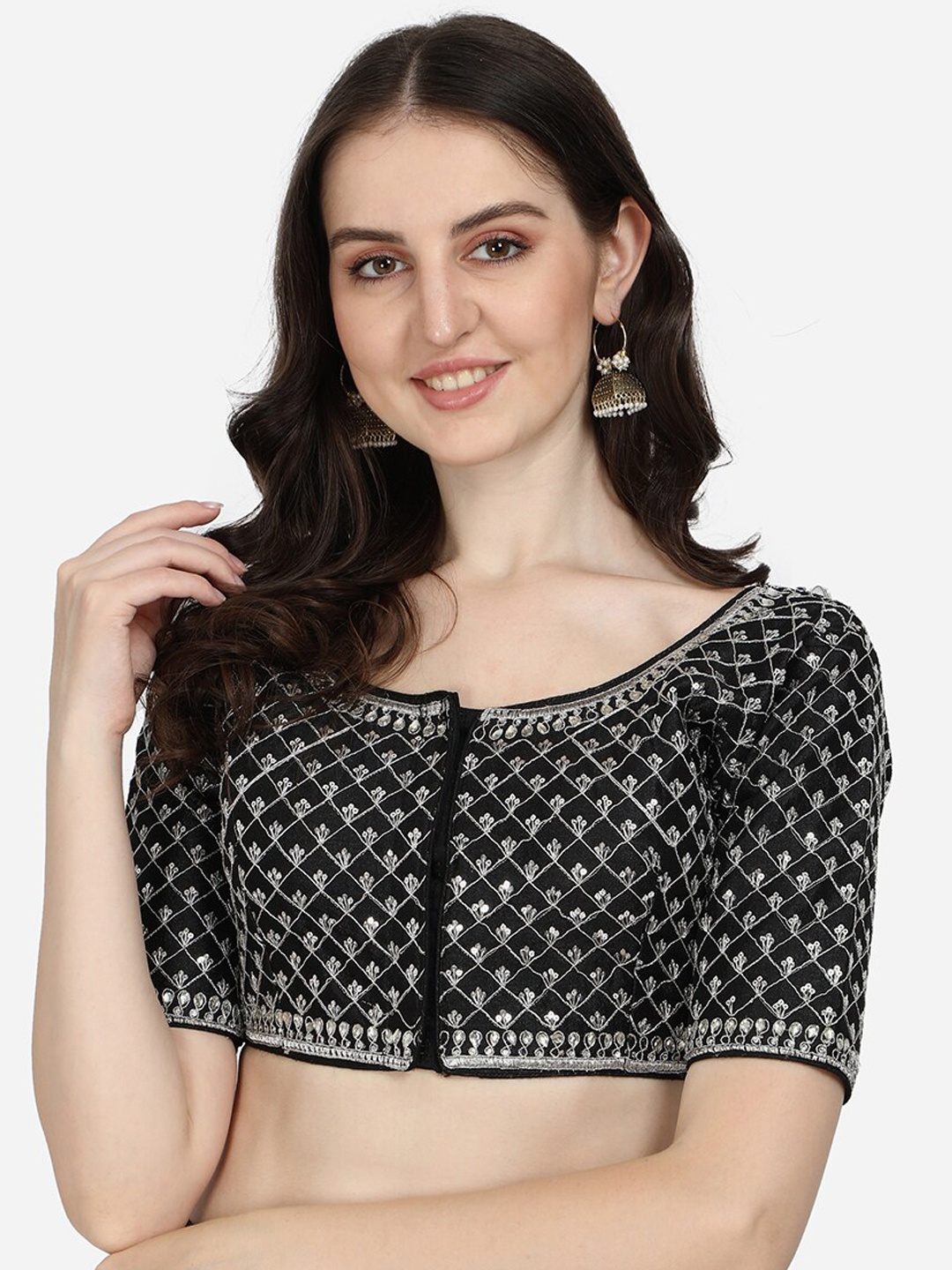 

Fab Dadu Black Sequins Embroidered Silk Saree Blouse