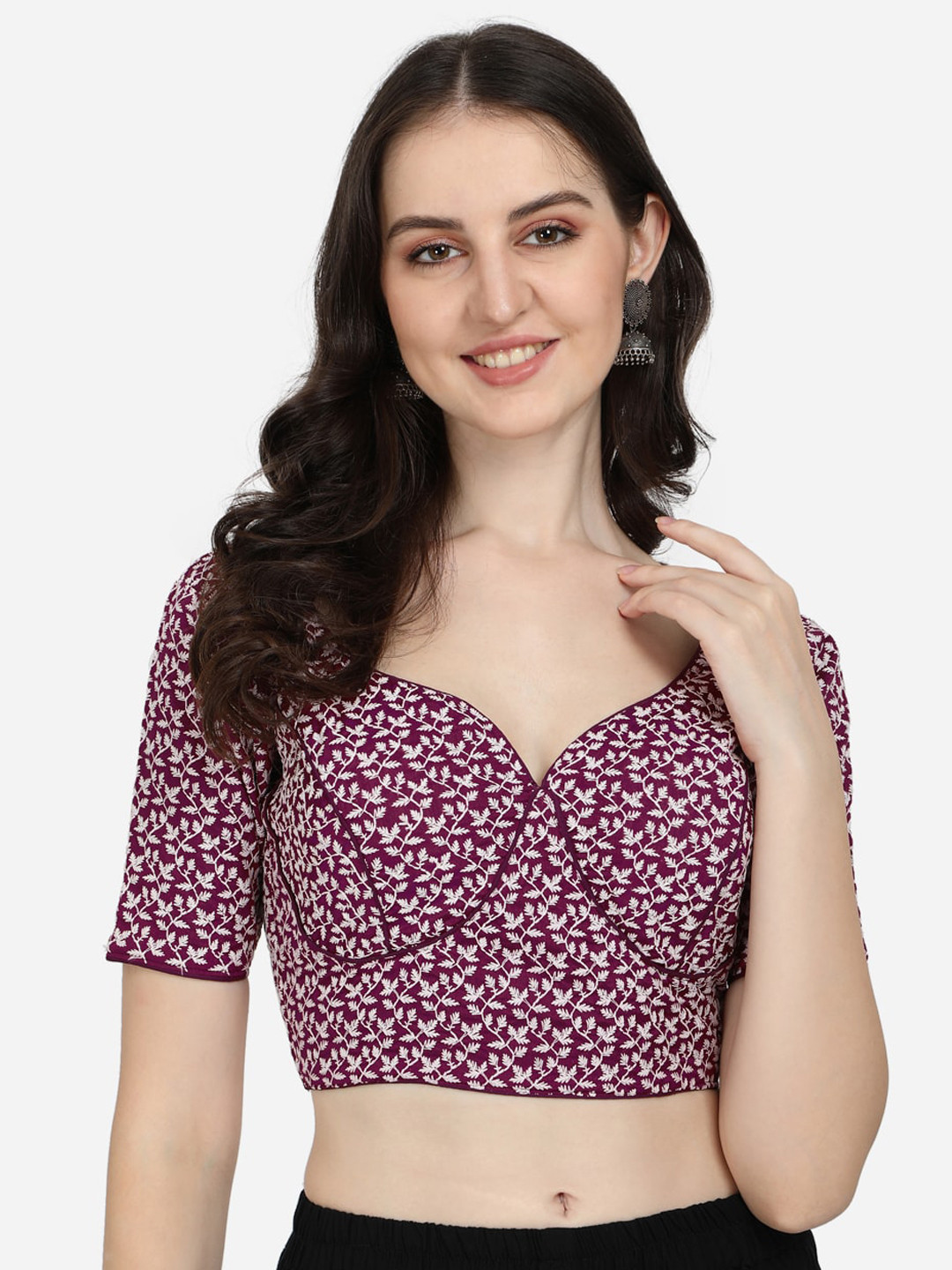 

Fab Dadu Purple Embroidered Silk Saree Blouse