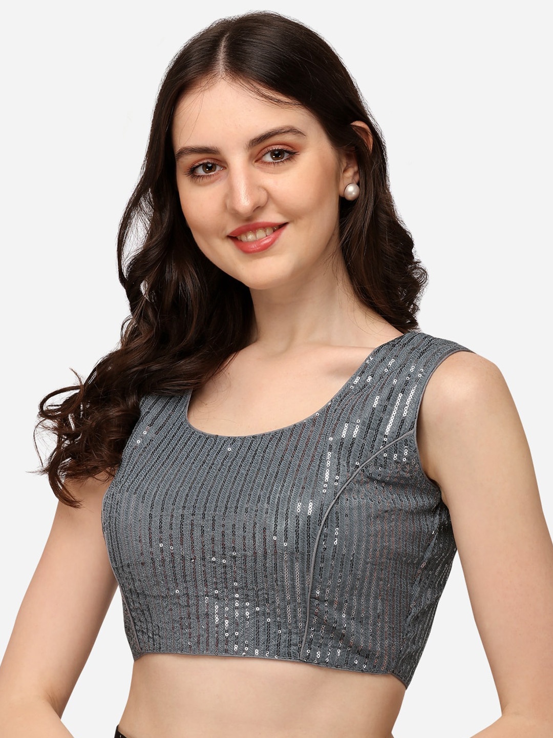 

Fab Dadu Women Grey Sequinned Georgette Saree Blouse