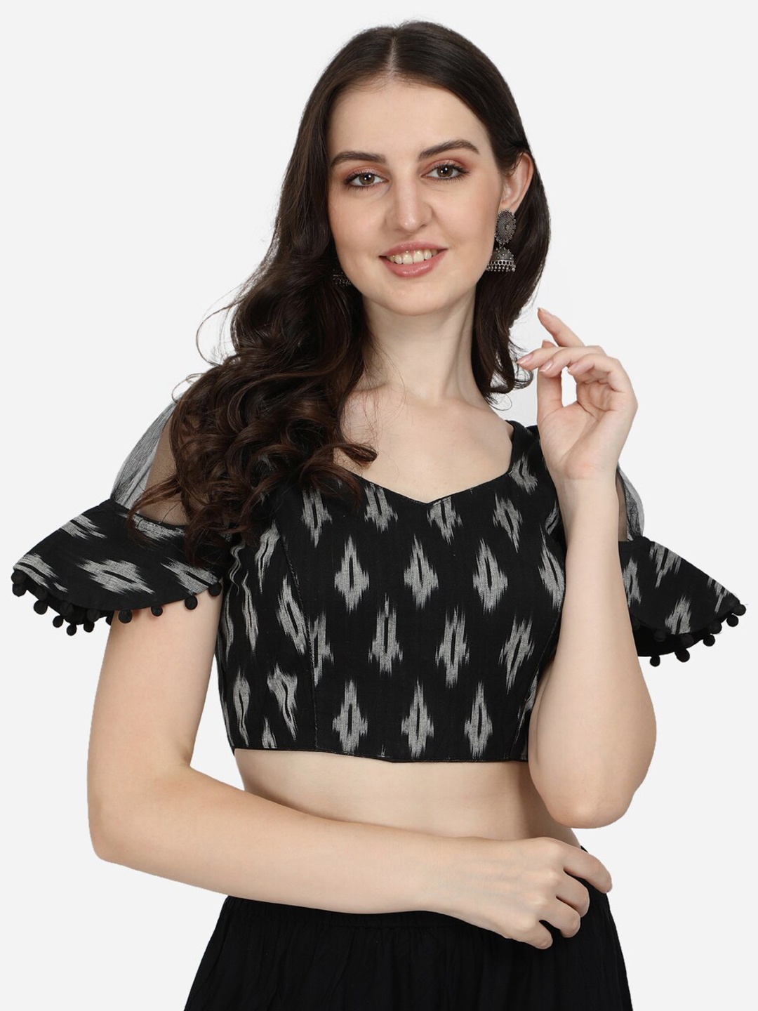 

Fab Dadu Women Black Ikat Printed Cotton Saree Blouse