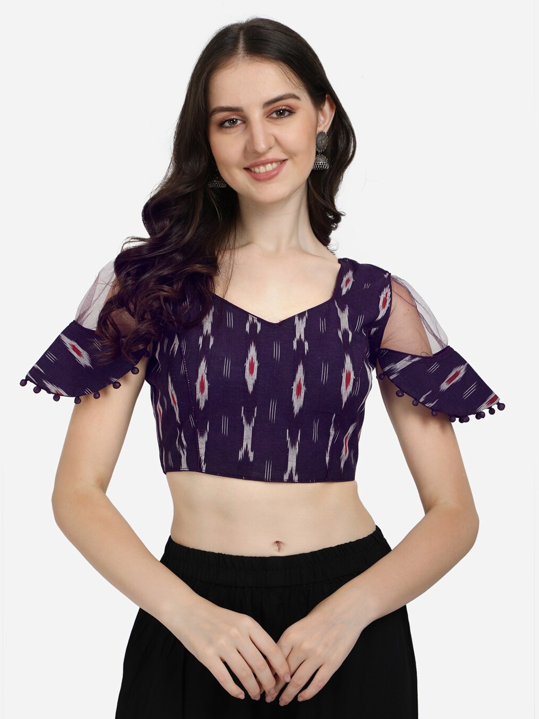 

Fab Dadu Purple Ikat Printed Cotton Blouse
