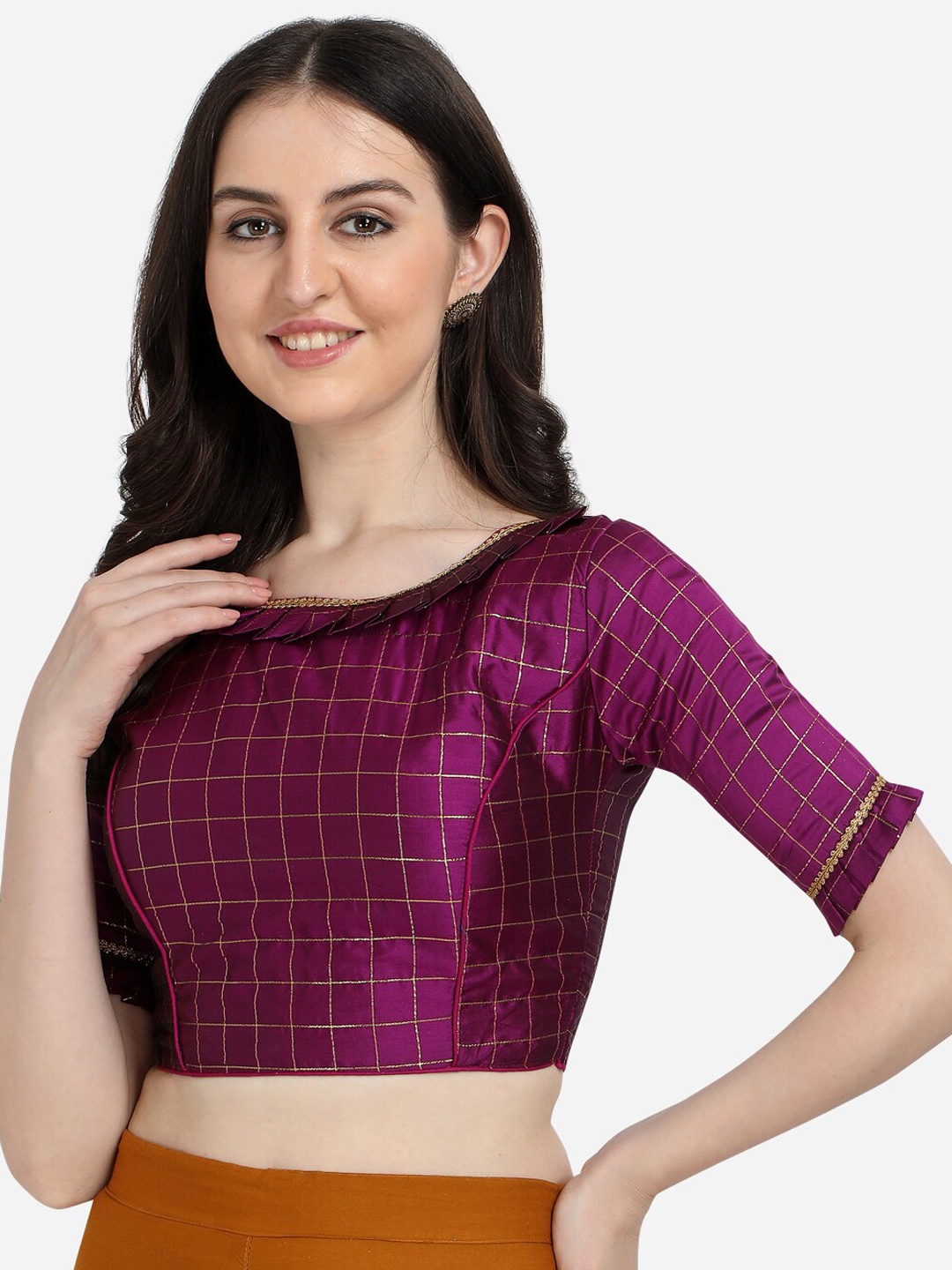 

Fab Dadu Purple Woven Design Jacquard Blouse