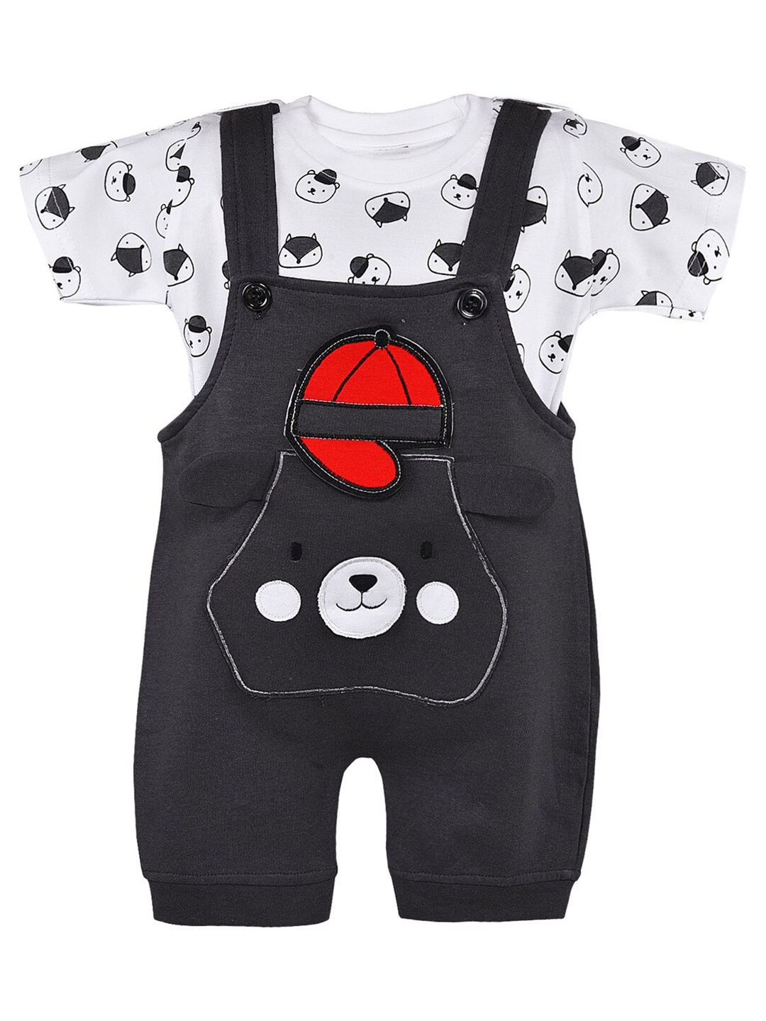 

Wish Karo Boys Charcoal & White Printed Cotton T-shirt with Dungaree