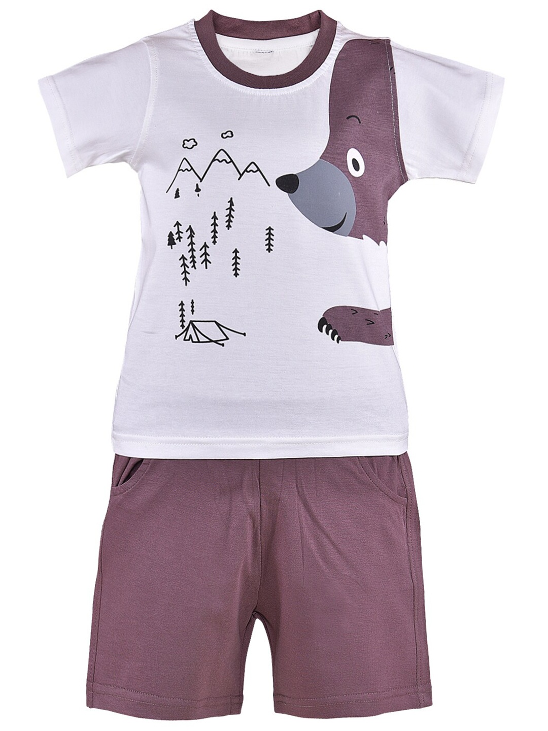 

Wish Karo Boys Purple & White Printed T-shirt with Shorts Set