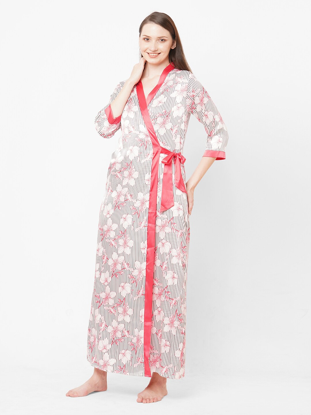 

Sweet Dreams Women Red Printed Maxi Nightdress With Robe
