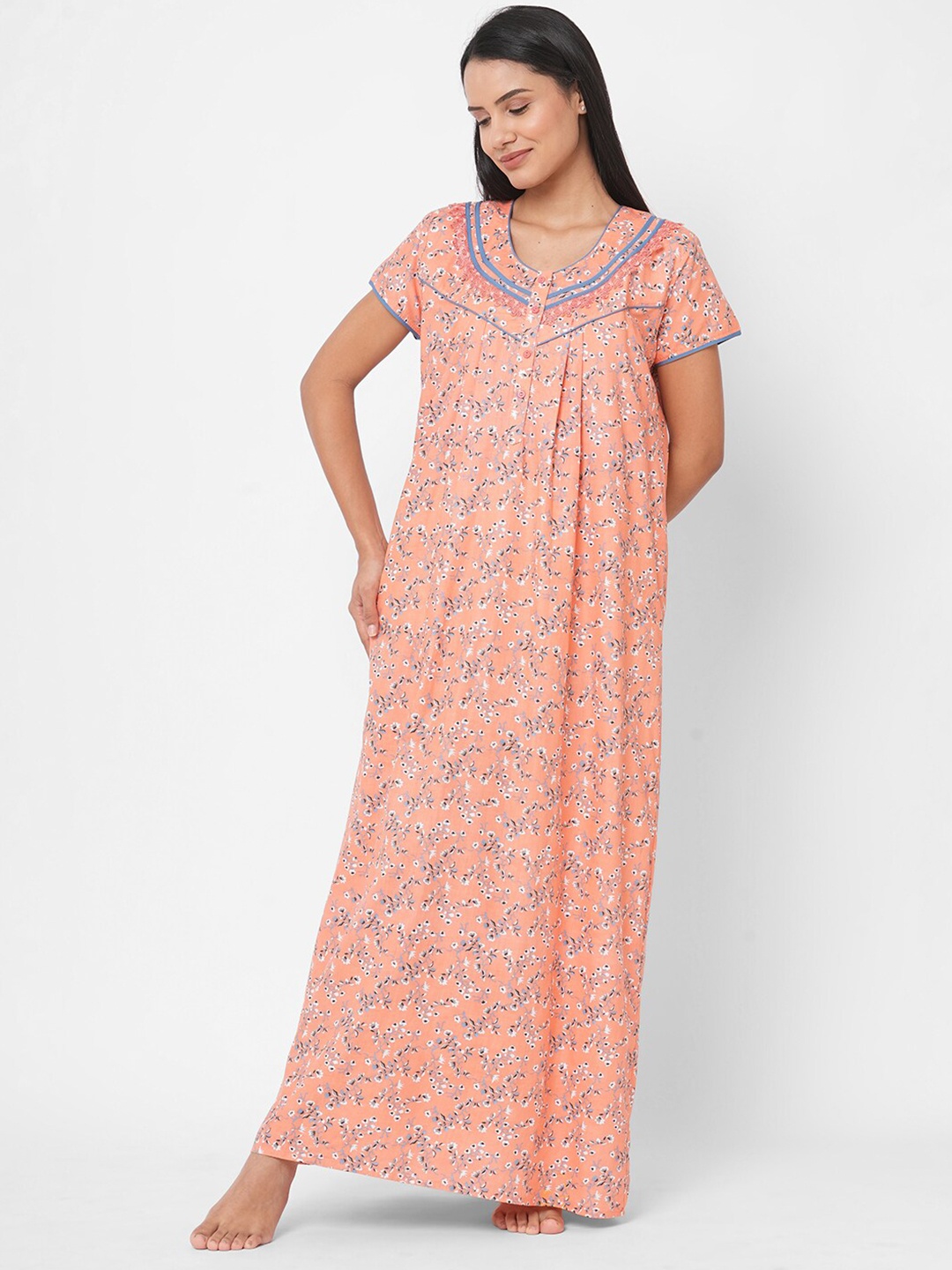 

Sweet Dreams Peach-Coloured Printed Maxi Nightdress