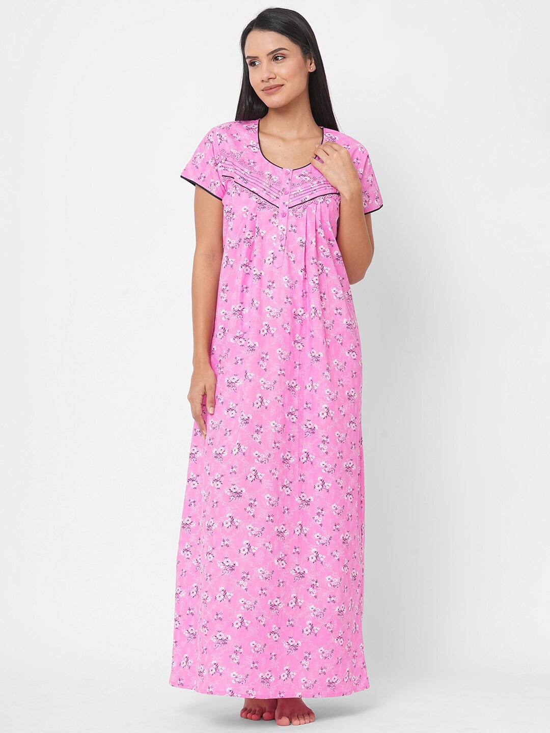 

Sweet Dreams Women Pink Printed Maxi Nightdress