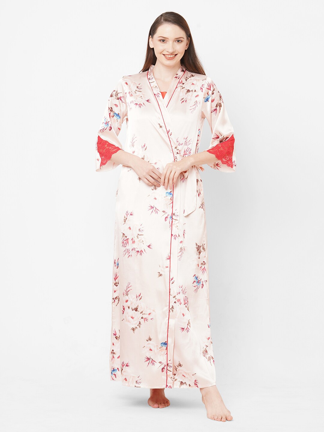 

Sweet Dreams Women Peach-Coloured Maxi Nightdress With Robe