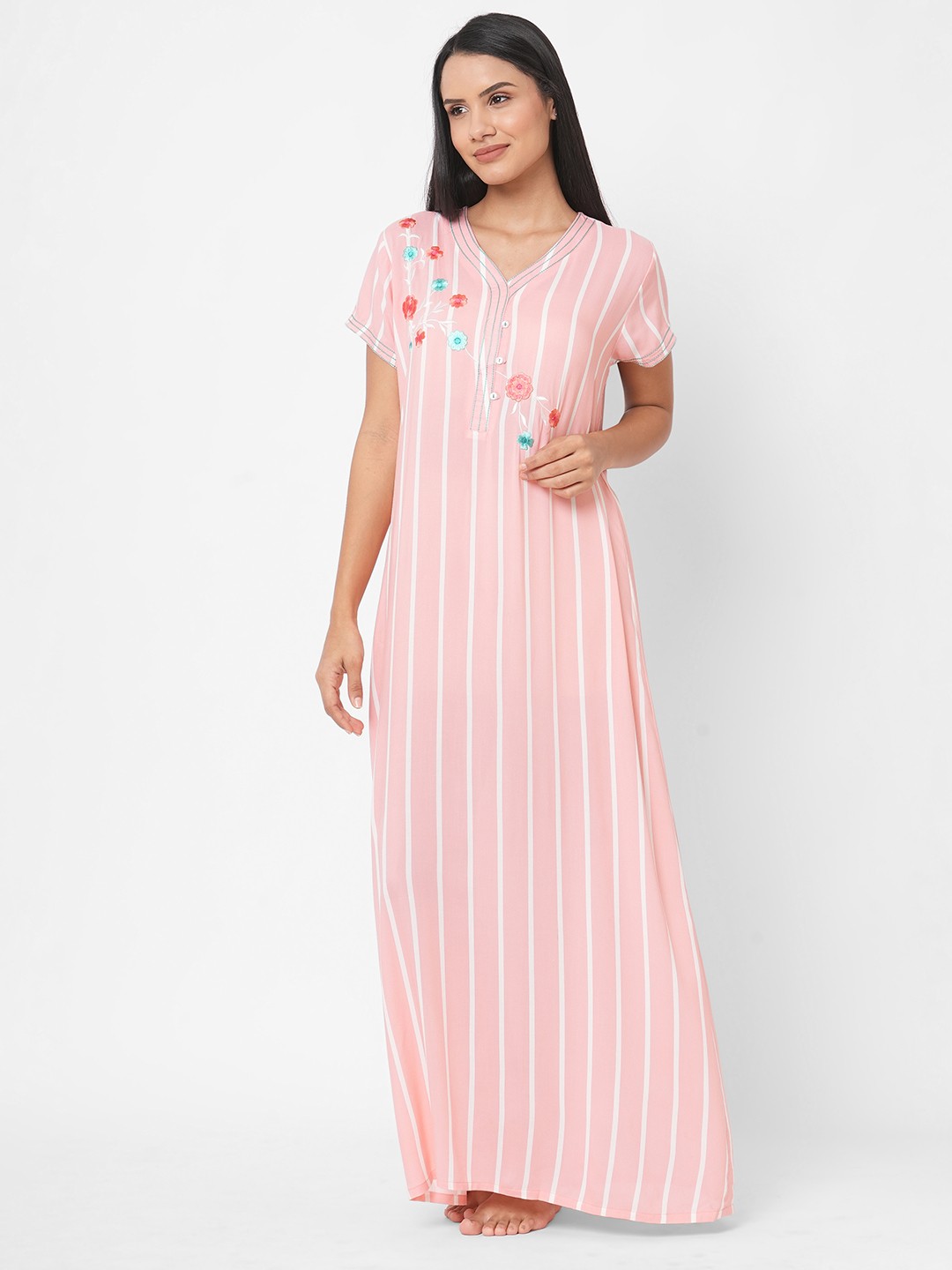 

Sweet Dreams Peach-Coloured Embroidered Maxi Nightdress