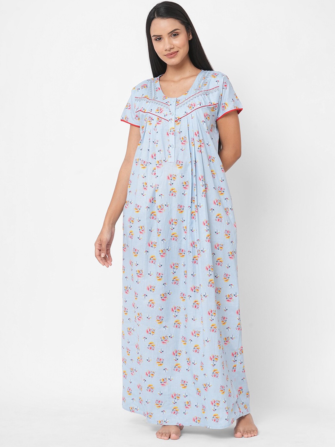 

Sweet Dreams Women Blue Printed Maxi Nightdress