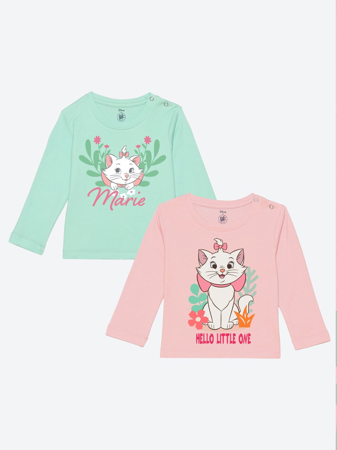 

YK Disney Infant Girls Pack of 2 Pink & Green Marie The Cat Printed T-shirts