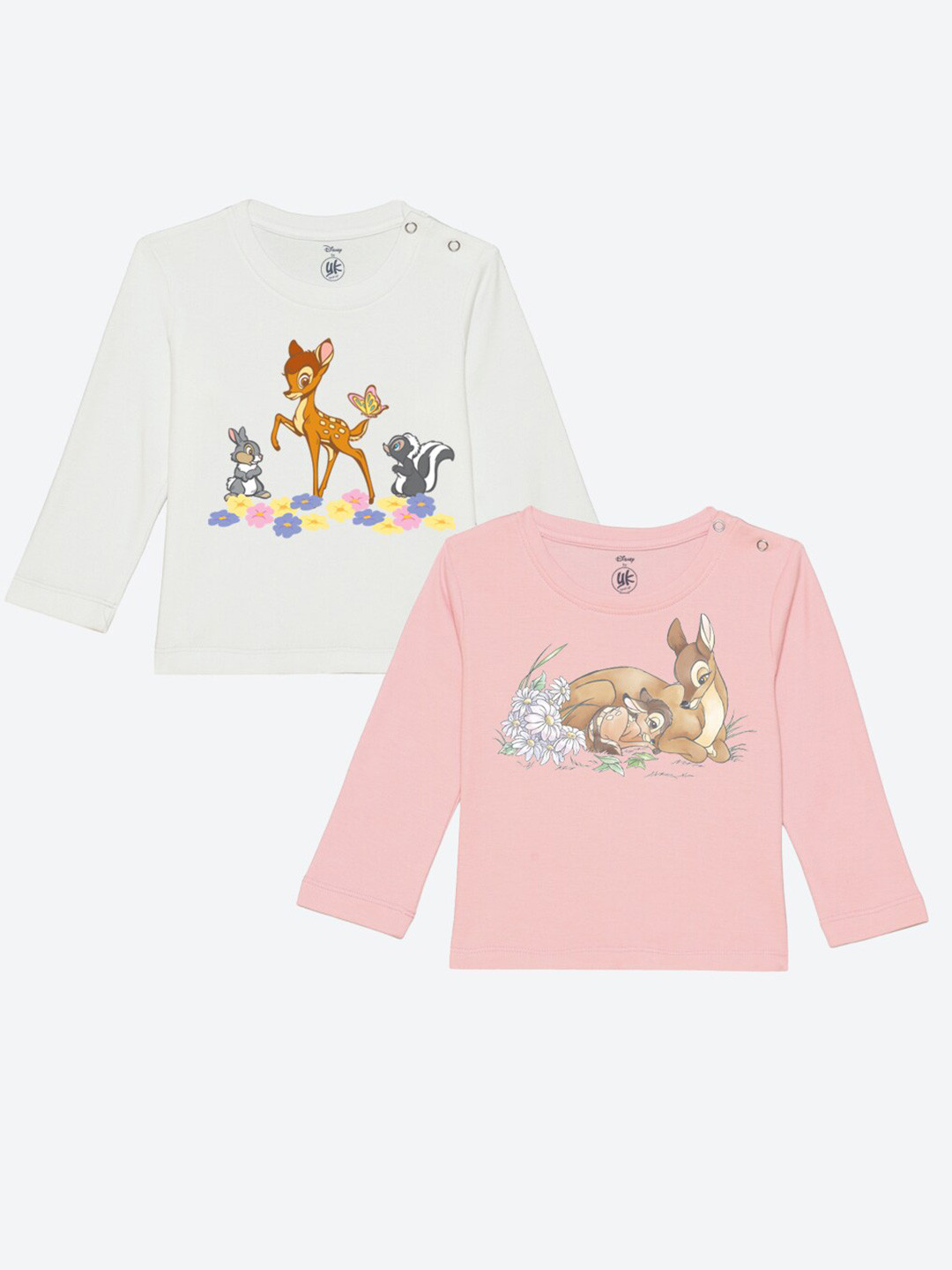 

YK Disney Infant Girls Pack of 2 Bambi Printed T-shirts, White