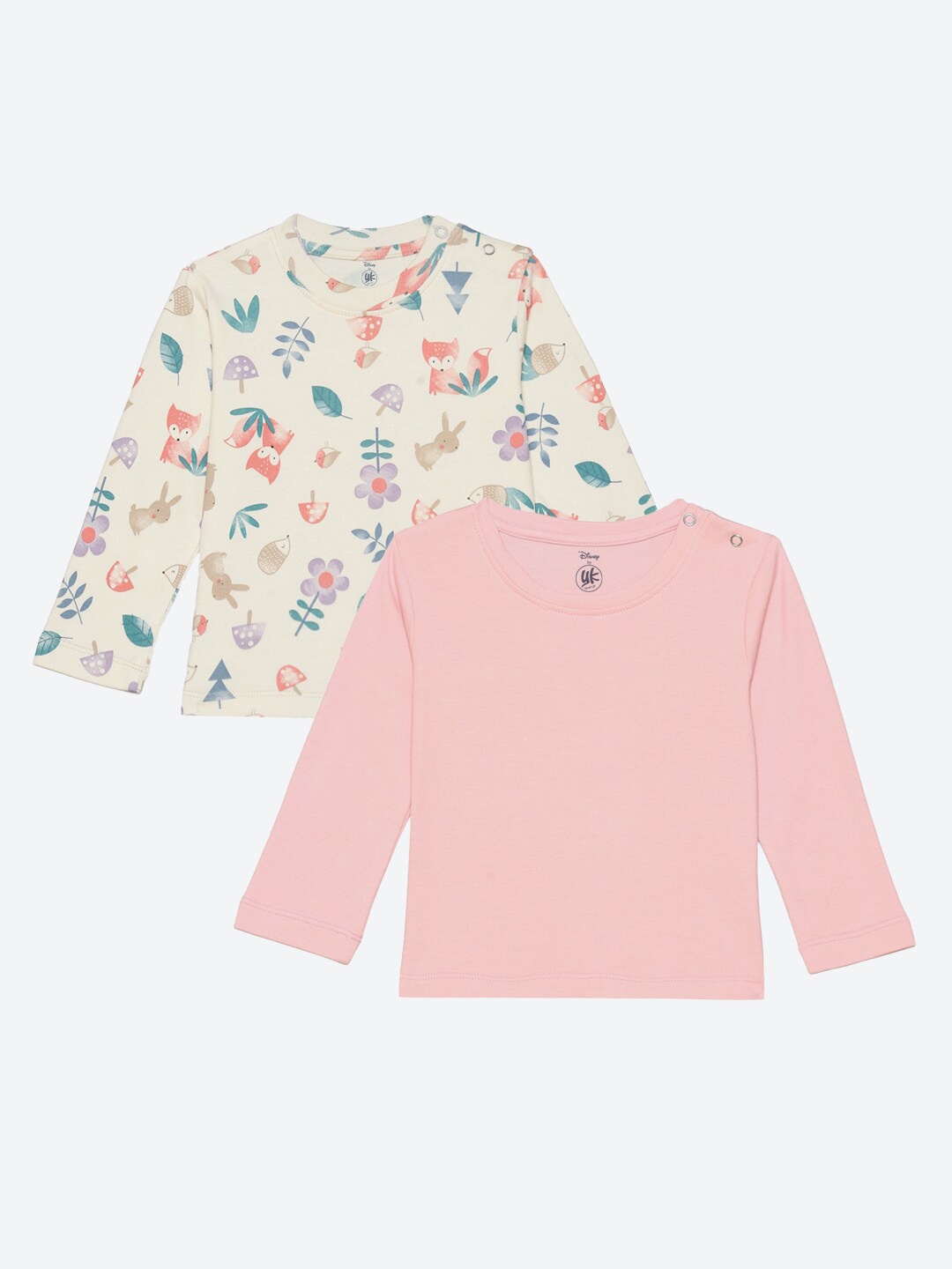 

YK Disney Infant Girls Pack of 2 Floral Printed T-shirtS, Off white
