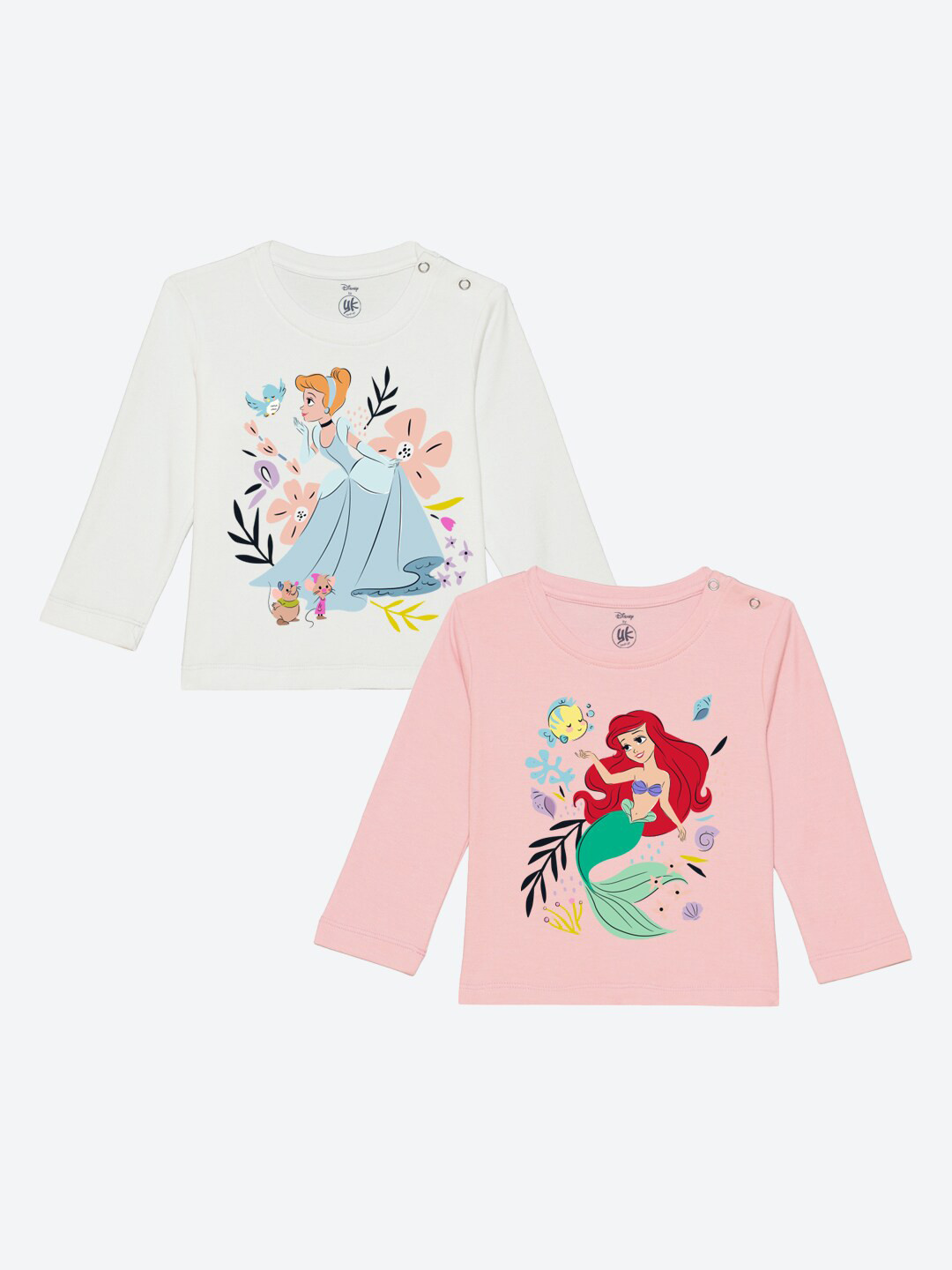 

YK Disney Infant Girls Pack of 2 Cinderella & Ariel Printed T-shirt, White