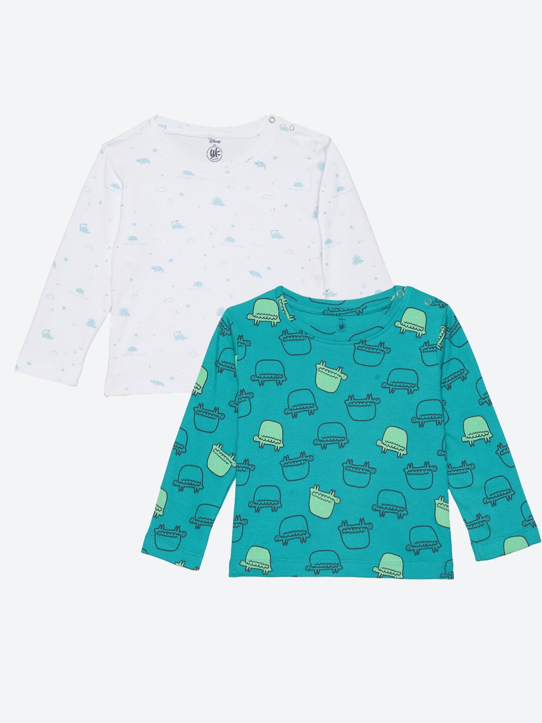

YK Disney Infant Boys Pack of 2 All Ove Turles & Dinos Printed T-shirts, Green
