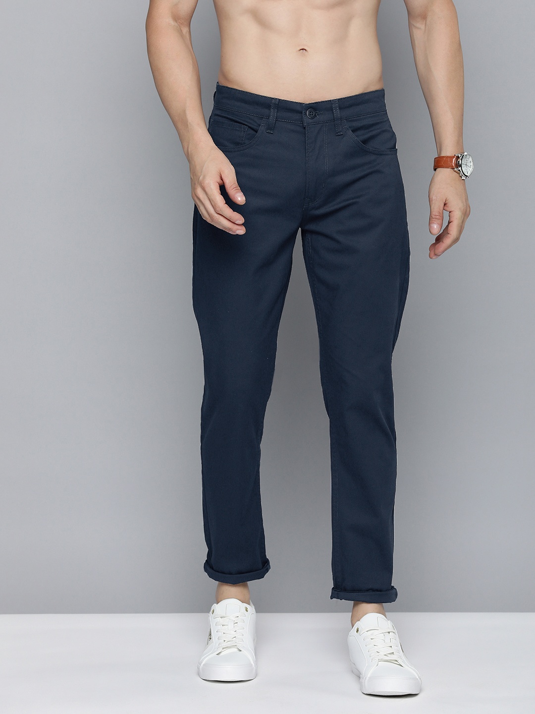 Flying Machine Men Slim Fit Chinos Trousers, Navy blue