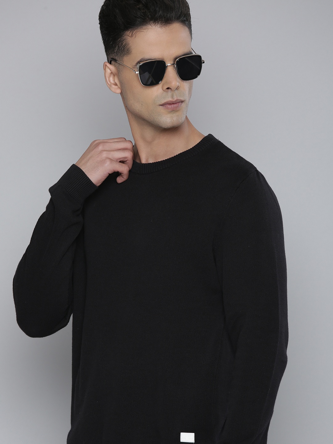 

Flying Machine Men Black Ribbed Pure Cotton Pullover