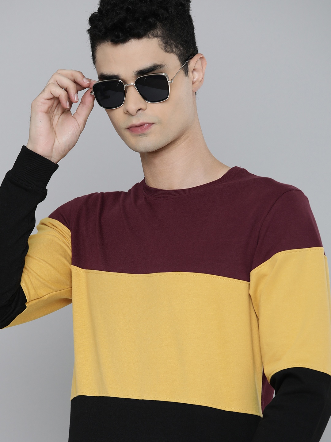 

Flying Machine Men Maroon & Black Colourblocked Pure Cotton Sweatshirt