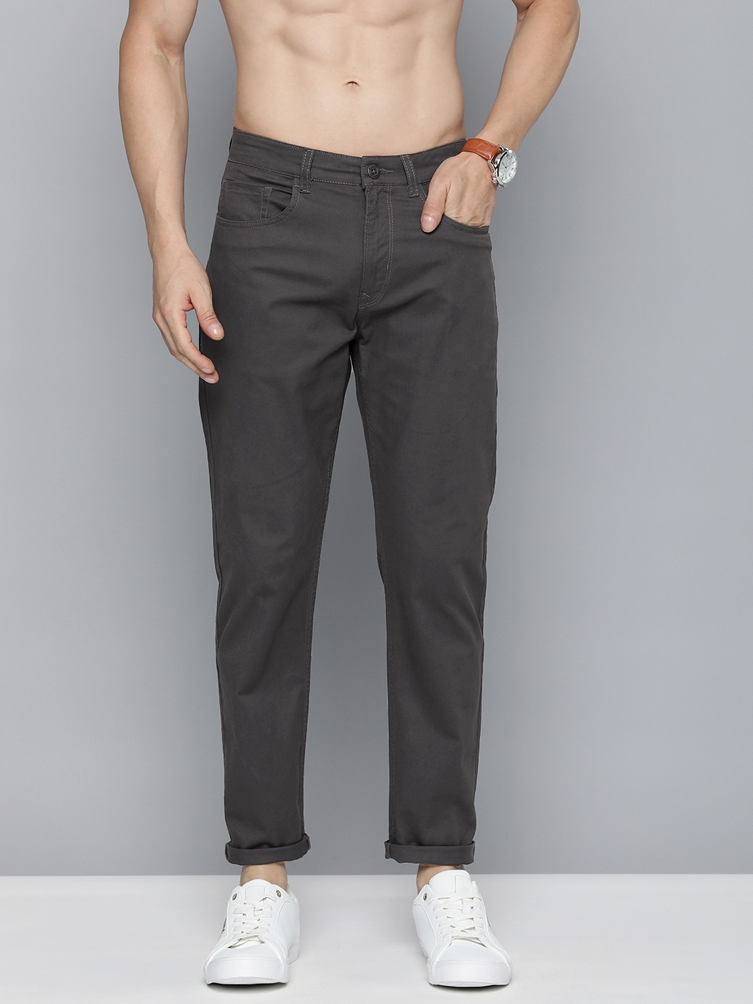 

Flying Machine Men Solid Slim Fit Chinos Trousers, Grey