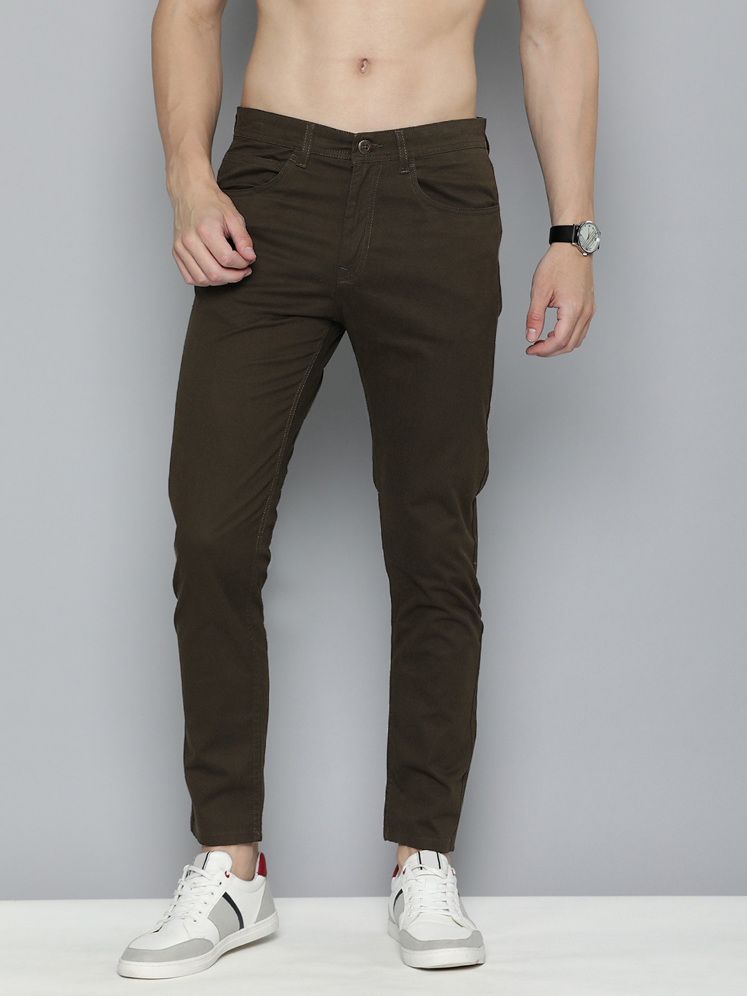 

Flying Machine Men Comfort Slim Fit Chinos Trousers, Brown