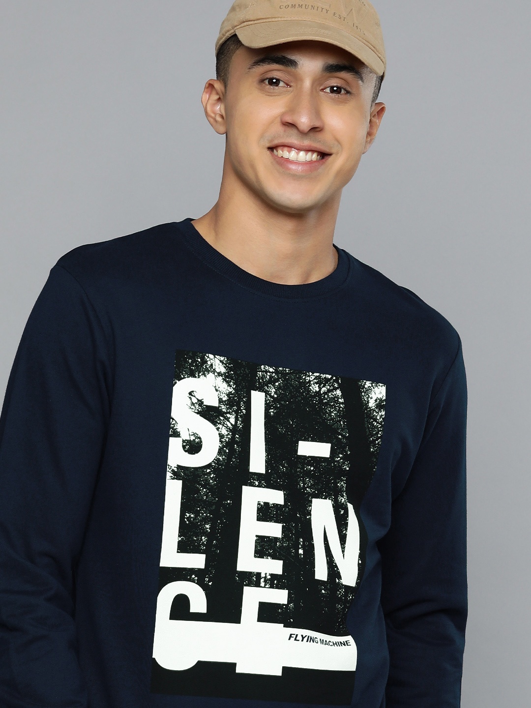 

Flying Machine Men Navy Blue Graphic Printed Pure Cotton Sweatshirt