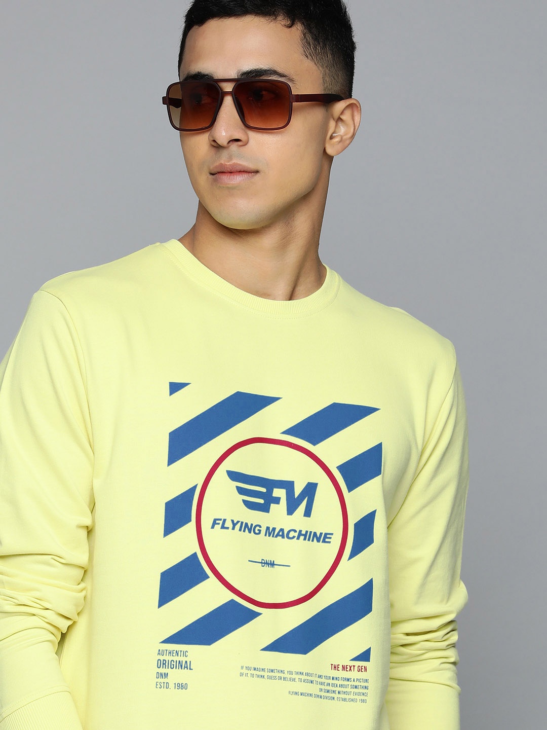 

Flying Machine Men Yellow Printed Pure Cotton Sweatshirt
