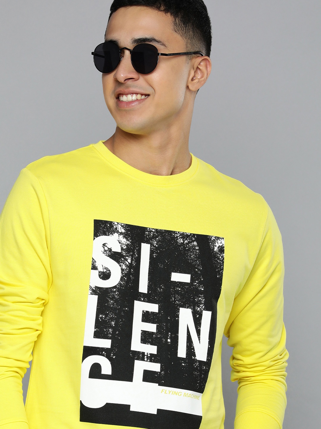 

Flying Machine Men Yellow Graphic Printed Pure Cotton Sweatshirt