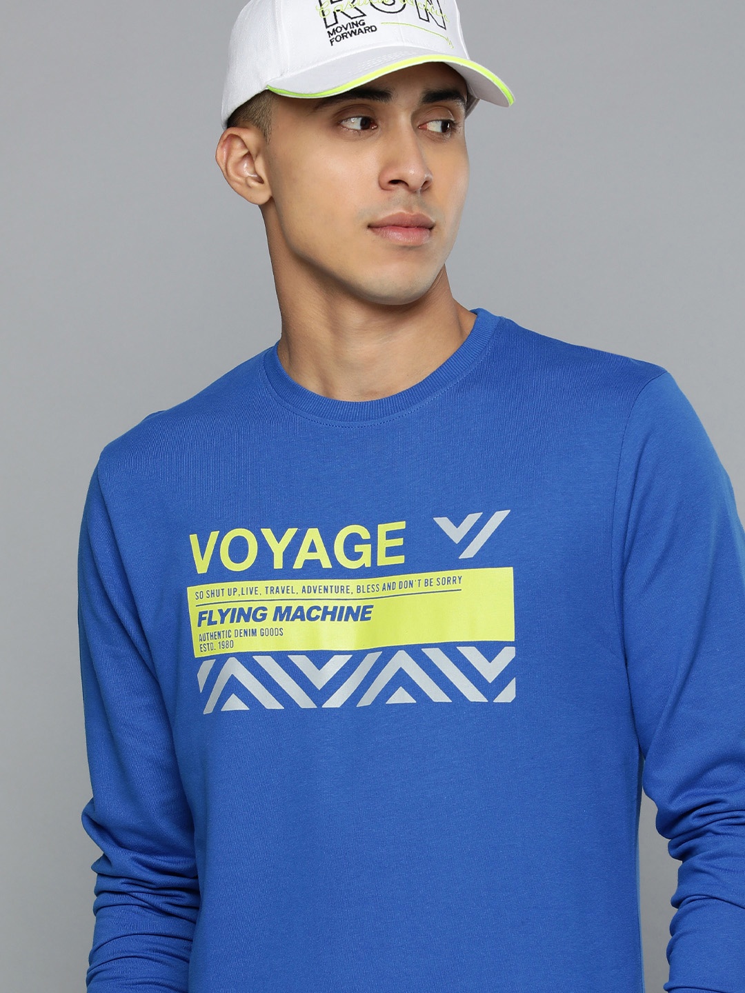 

Flying Machine Men Blue Graphic Typography Printed Pure Cotton Sweatshirt
