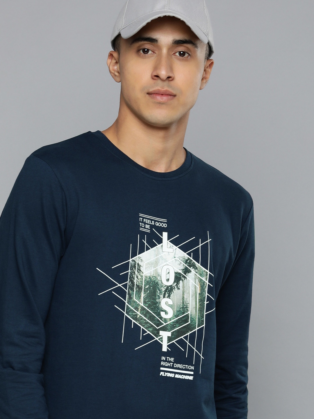 

Flying Machine Men Navy Blue Graphic Printed Pure Cotton Sweatshirt