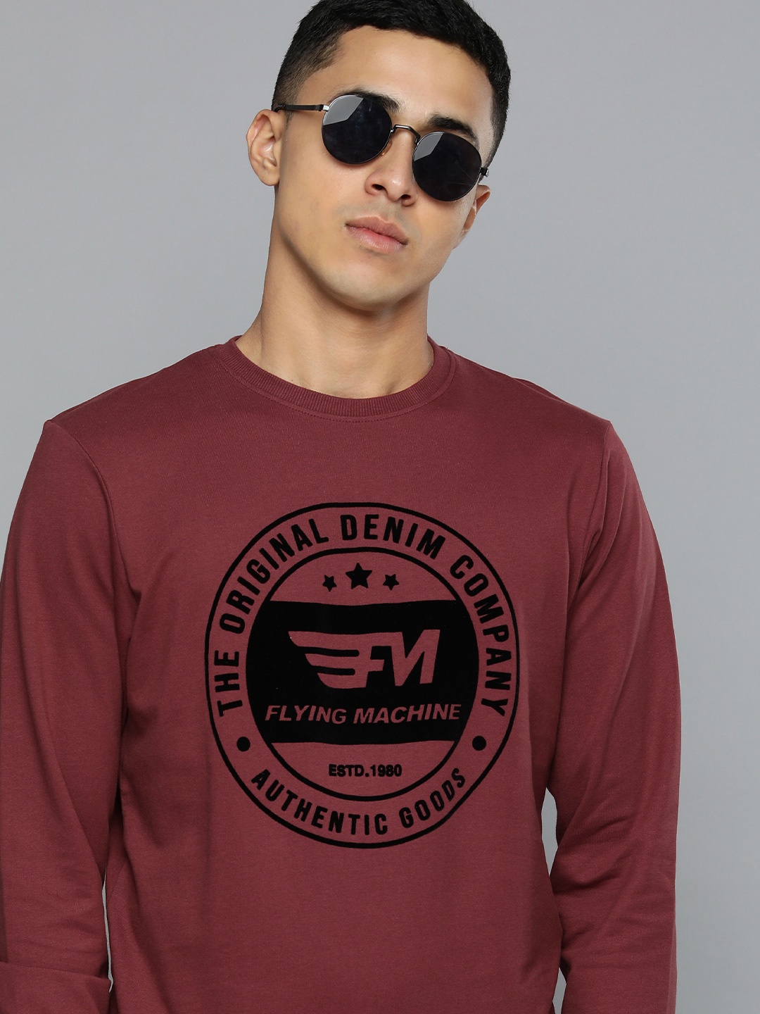 Flying Machine Men Red Typography Printed Pure Cotton Sweatshirt