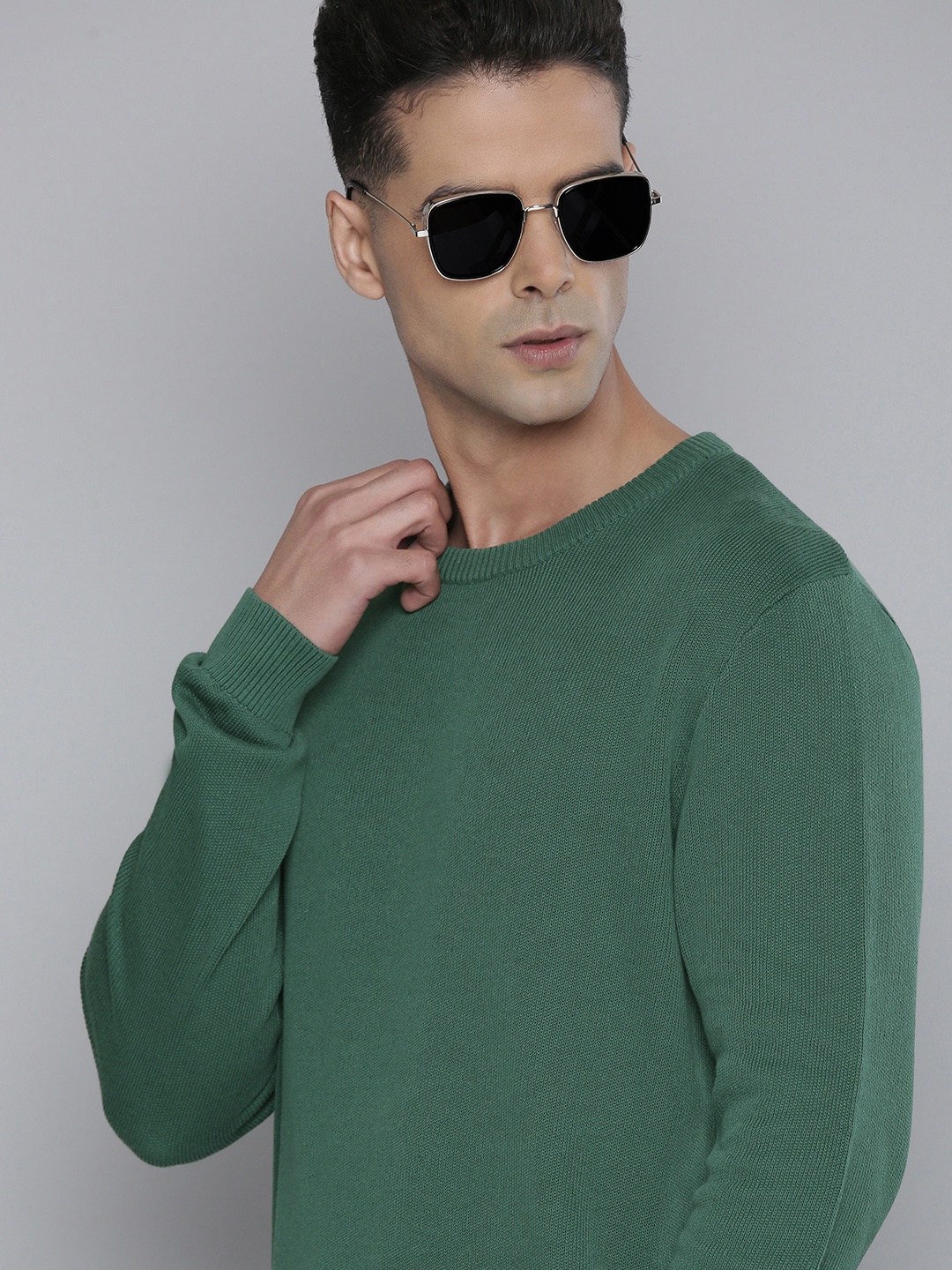 

Flying Machine Men Green Ribbed Pure Cotton Pullover