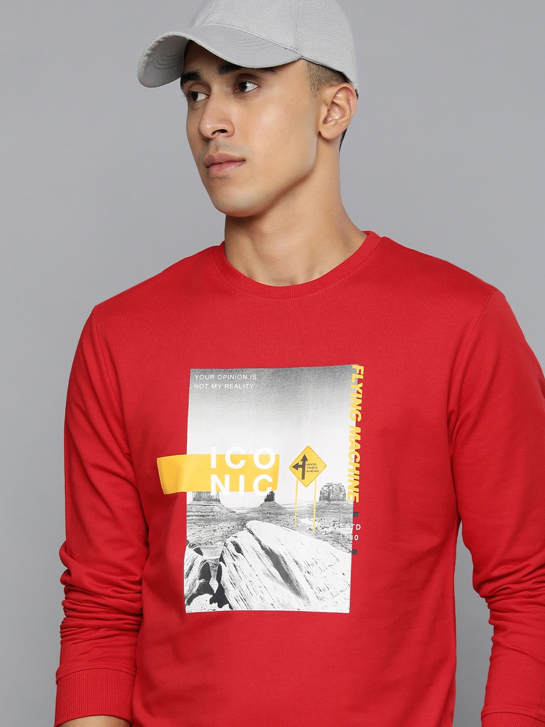 

Flying Machine Men Red Graphic Printed Pure Cotton Sweatshirt
