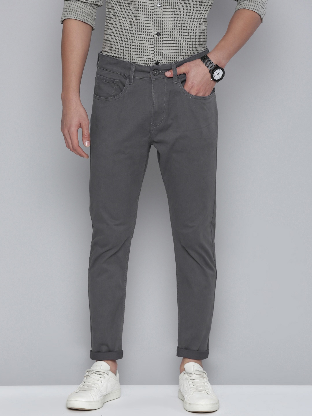 

Flying Machine Men Grey Comfort Slim Fit Chinos Trousers