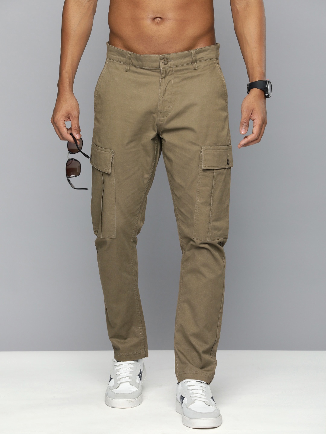 

Flying Machine Men Slim Fit Mid-Rise Cargos Trouser, Olive