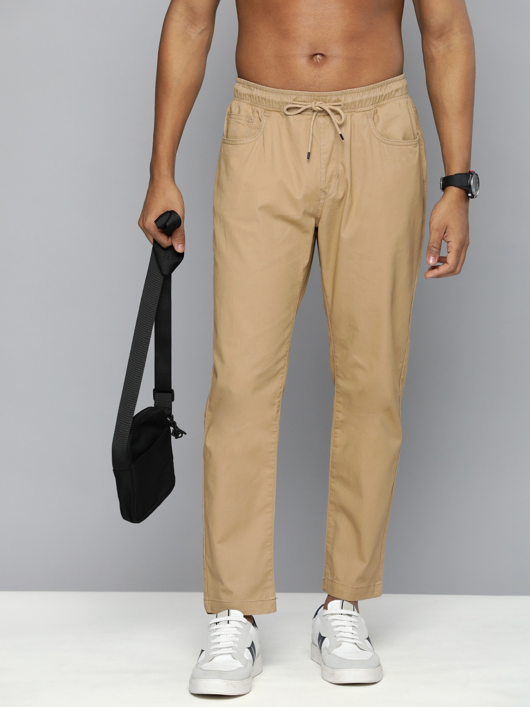 

Flying Machine Men Solid Slim Fit Casual Trousers, Khaki