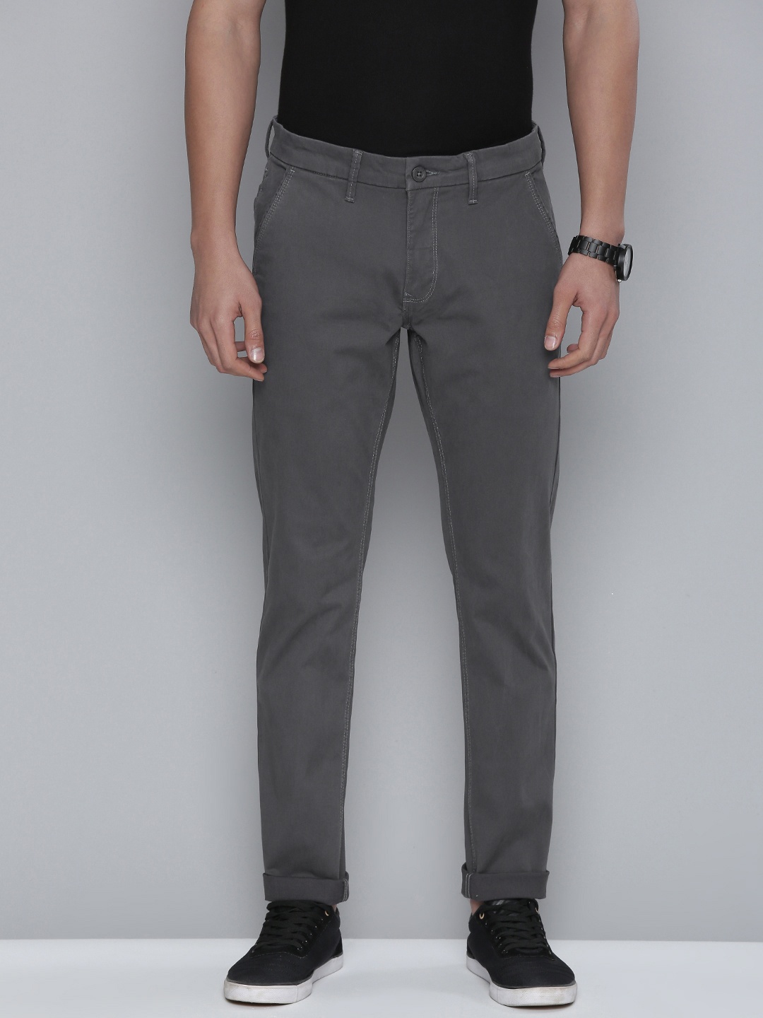 

Flying Machine Men Grey Comfort Slim Fit Chinos Trousers