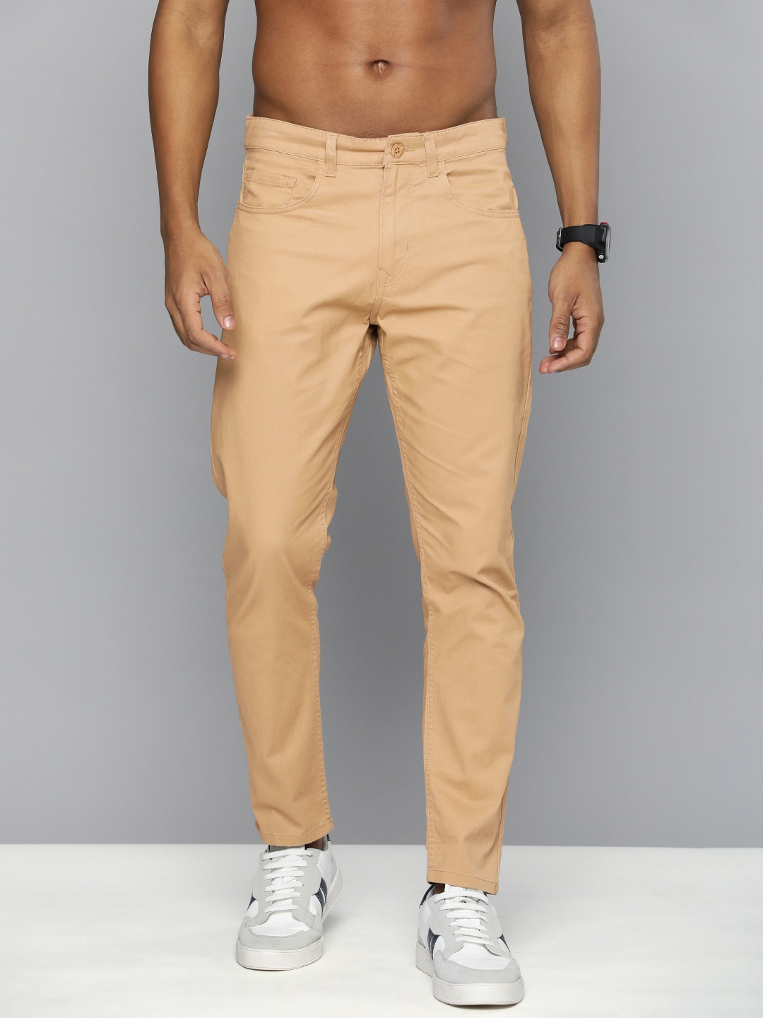 

Flying Machine Men Slim Tapered Fit Mid-Rise Chinos Trousers, Khaki