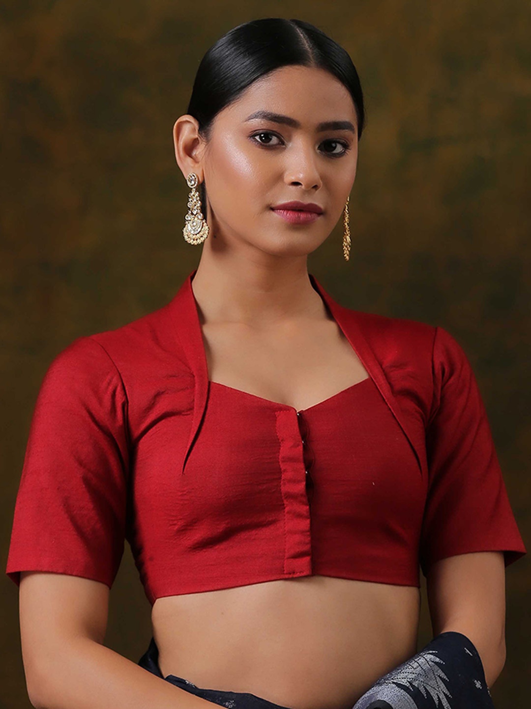 

Triyah Maroon Sweetheart Neck Cotton Saree Blouse